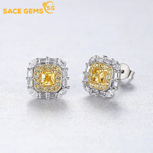 925 Silver Yellow Zircon Ear Stud Earrings