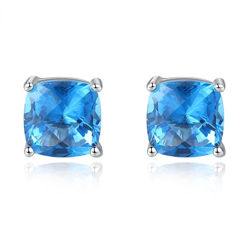 925 Silver Aquamarine Sapphire Diamond Earrings Fine Jewelry