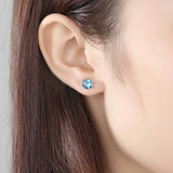 925 Silver Aquamarine Sapphire Diamond Earrings Fine Jewelry