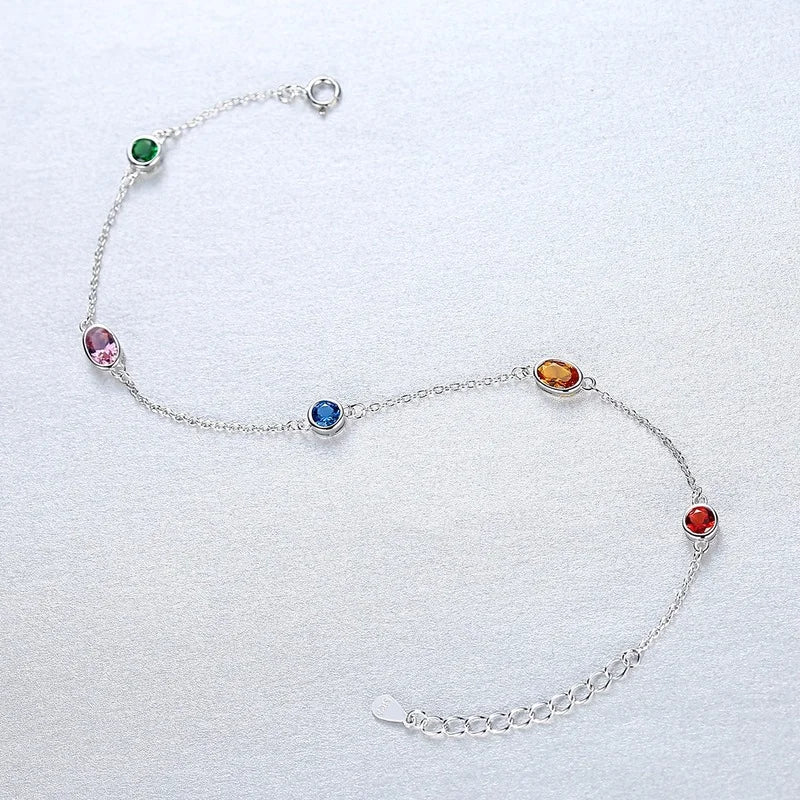 925 Silver Gemstone Chain Bracelet for Women