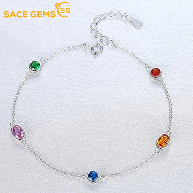 925 Silver Gemstone Chain Bracelet for Women