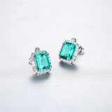 925 Silver Emerald Moissanite Diamond Earrings