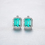 925 Silver Emerald Moissanite Diamond Earrings
