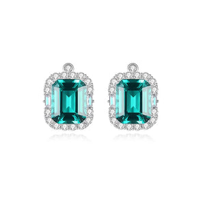 925 Silver Emerald Moissanite Diamond Earrings
