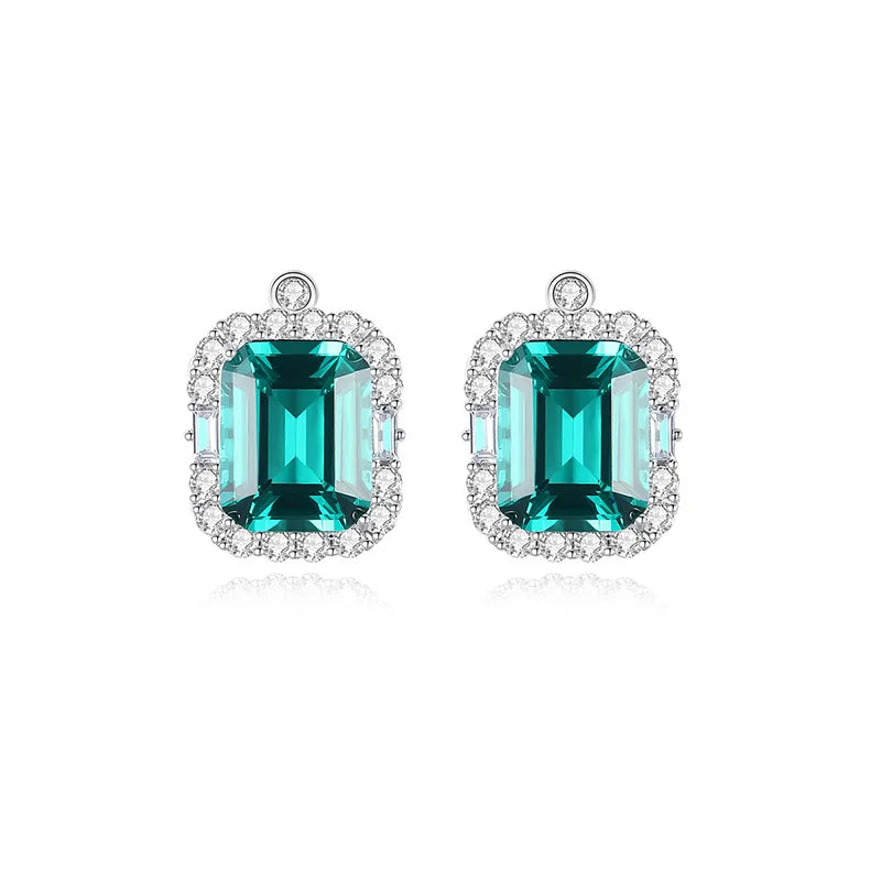 925 Silver Emerald Moissanite Diamond Earrings