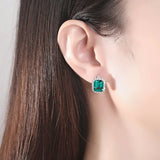 925 Silver Emerald Moissanite Diamond Earrings