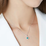 925 Silver Necklace Pendant with Red Green Zircon for Women