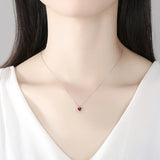 925 Silver Red Zircon Heart Pendant Women Wedding Party Jewelry