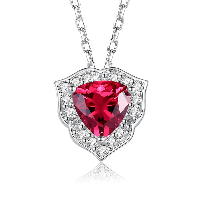 925 Silver Red Zircon Heart Pendant Women Wedding Party Jewelry