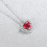925 Silver Red Zircon Heart Pendant Women Wedding Party Jewelry