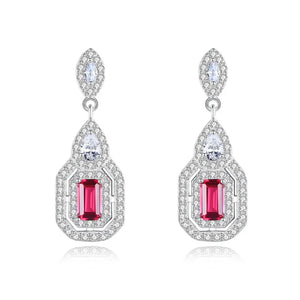 925 Silver Ruby Drop Dangle Earrings Women Party Fine Jewelry