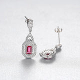 925 Silver Ruby Drop Dangle Earrings Women Party Fine Jewelry