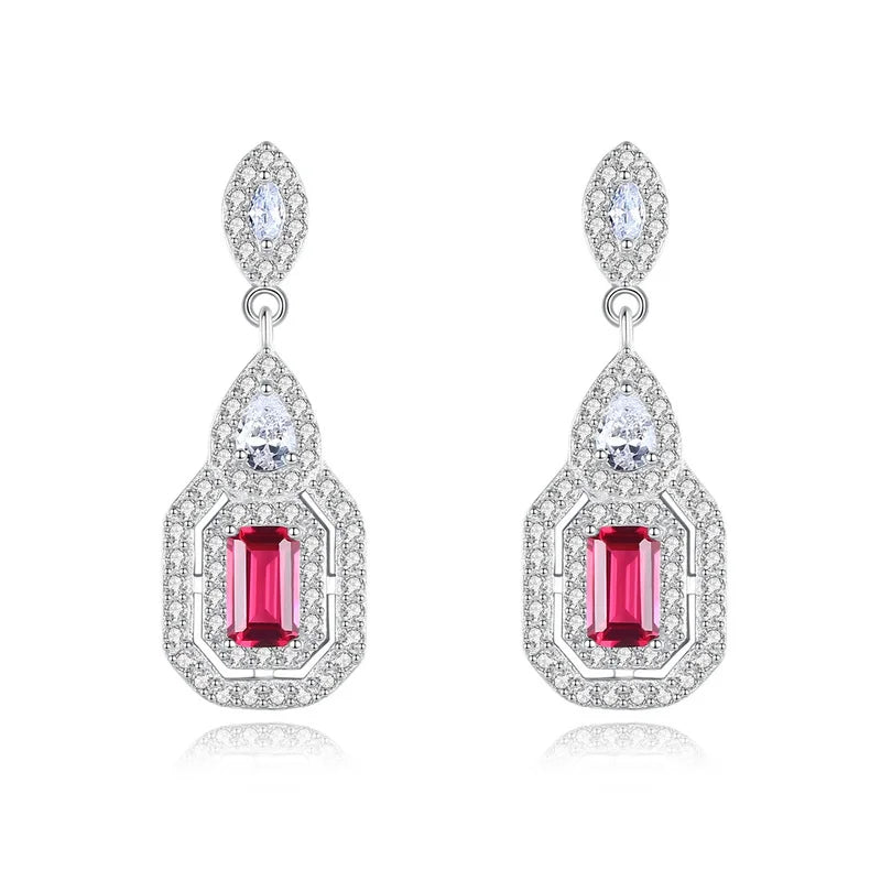 925 Silver Ruby Drop Dangle Earrings Women Party Fine Jewelry