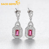 925 Silver Ruby Drop Dangle Earrings Women Party Fine Jewelry