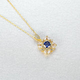 925 Silver Zircon Pendant Retro Flower Necklace Plated 18K Gold