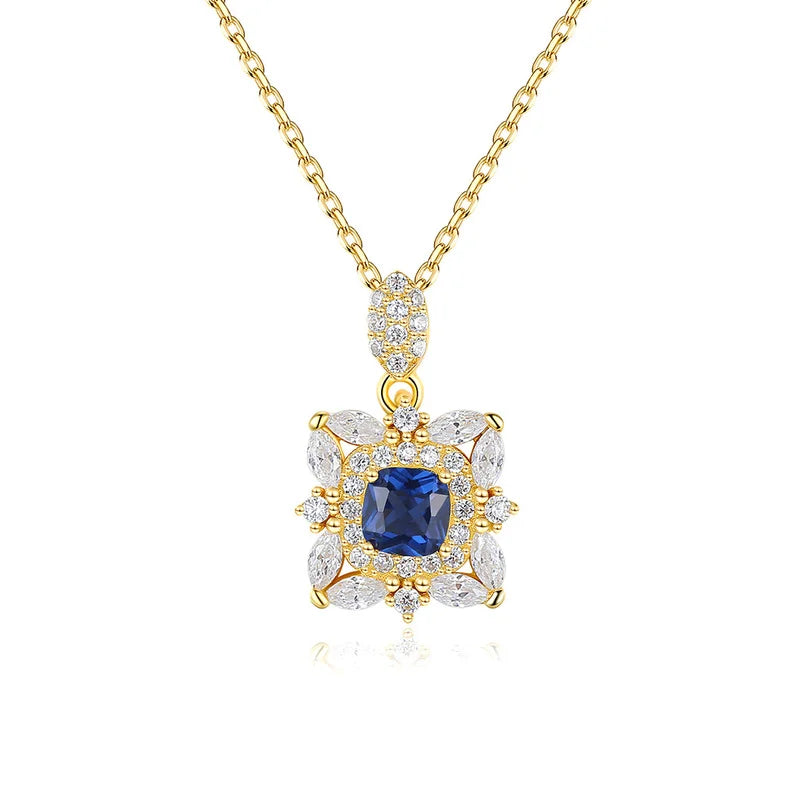 925 Silver Zircon Pendant Retro Flower Necklace Plated 18K Gold
