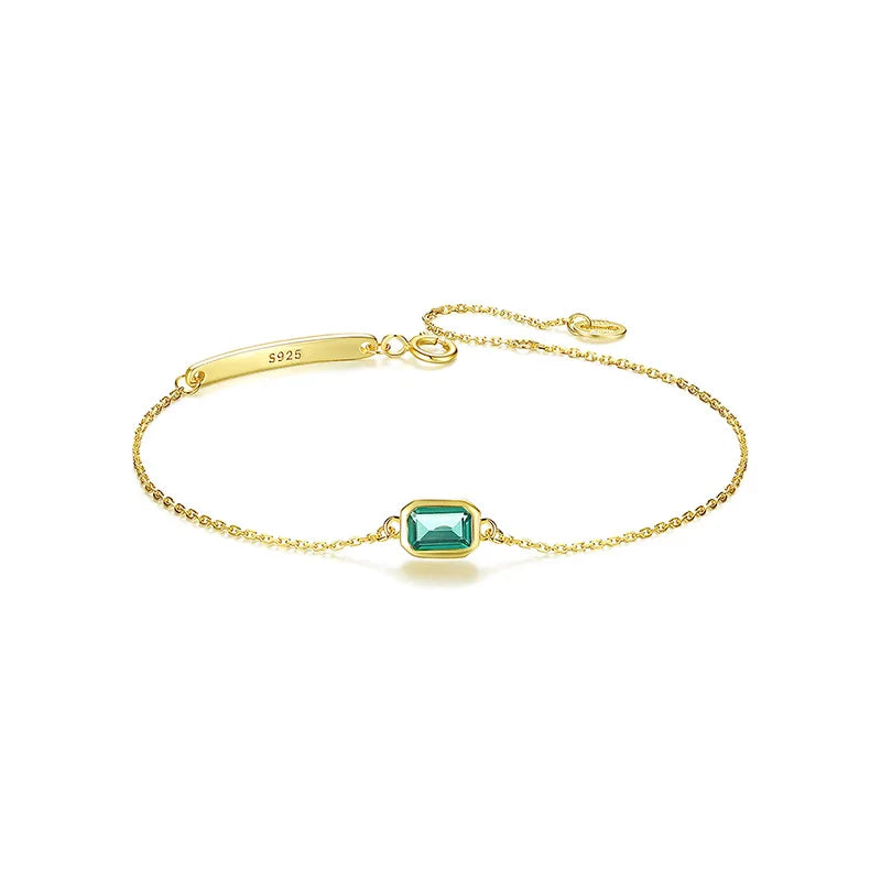925 Silver Moissanite Emerald Gem Bangle Bracelet