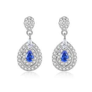 Vintage Sapphire Stud Earrings 925 Silver Zircon Party Jewelry