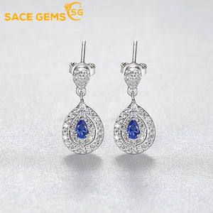 Vintage Sapphire Stud Earrings 925 Silver Zircon Party Jewelry