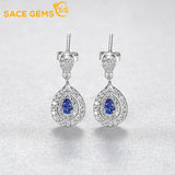 Vintage Sapphire Stud Earrings 925 Silver Zircon Party Jewelry