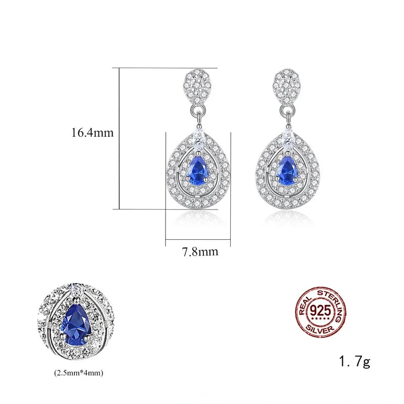 Vintage Sapphire Stud Earrings 925 Silver Zircon Party Jewelry