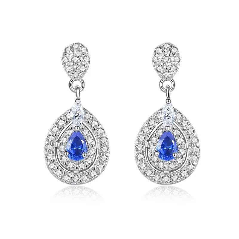 Vintage Sapphire Stud Earrings 925 Silver Zircon Party Jewelry