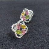 925 Silver Tourmaline Stud Earrings Wedding Party Jewelry Gift