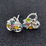 925 Sterling Silver Tourmaline Stud Earrings Wedding Party Fine Jewelry