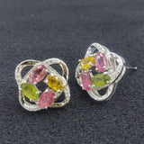 925 Silver Tourmaline Stud Earrings Wedding Party Jewelry Gift