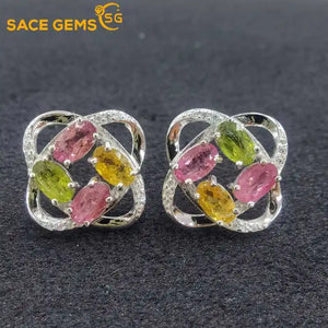 925 Silver Tourmaline Stud Earrings Wedding Party Jewelry Gift