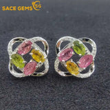 925 Silver Tourmaline Stud Earrings Wedding Party Jewelry Gift