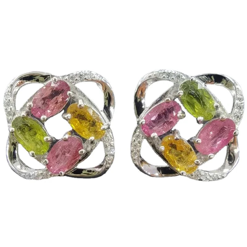 925 Silver Tourmaline Stud Earrings Wedding Party Jewelry Gift
