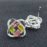 925 Silver Tourmaline Stud Earrings Wedding Party Jewelry Gift