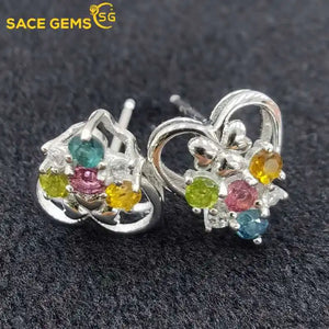 925 Sterling Silver Tourmaline Stud Earrings Wedding Party Fine Jewelry