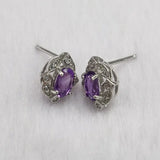 925 Silver Amethyst Stud Earrings Wedding Party Jewelry
