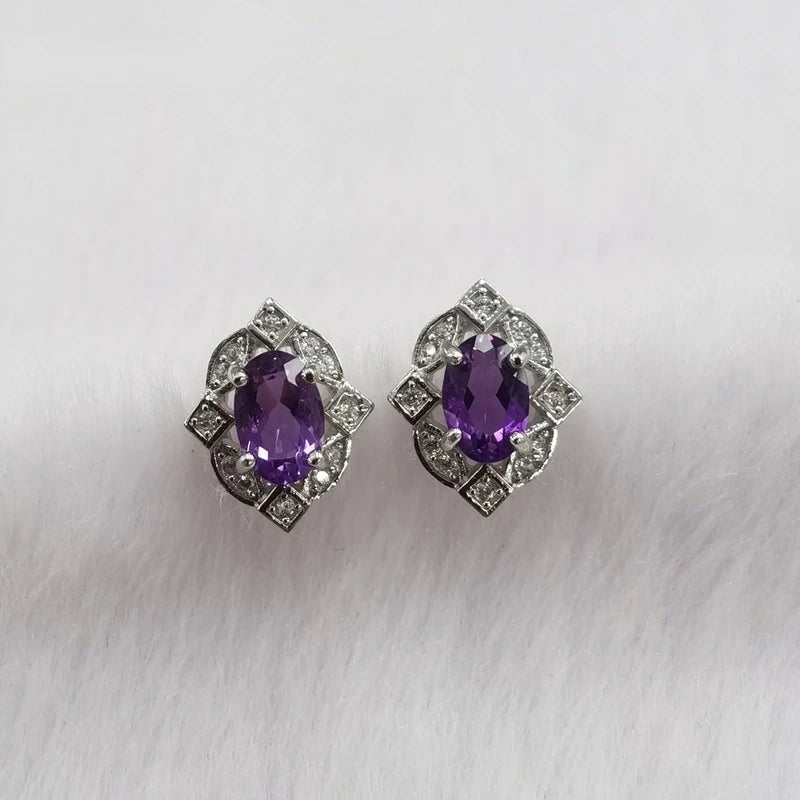 925 Silver Amethyst Stud Earrings Wedding Party Jewelry