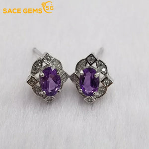 925 Silver Amethyst Stud Earrings Wedding Party Jewelry