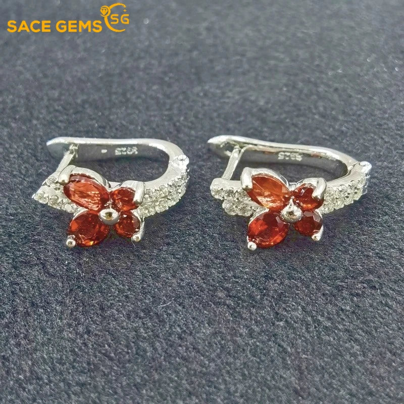 925 Silver Garnet Earrings Wedding Party Fine Jewelry