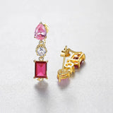 925 Sterling Silver Red Zircon Stud Earrings Wedding Party Fine Jewelry