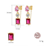 925 Sterling Silver Red Zircon Stud Earrings Wedding Party Fine Jewelry