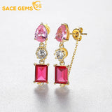 925 Sterling Silver Red Zircon Stud Earrings Wedding Party Fine Jewelry