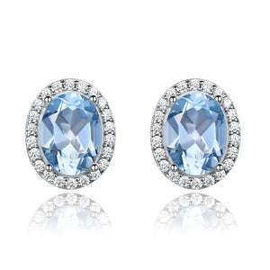 Sky Gem 925 Sterling Silver Earrings Women Round Gem Diamond Ladies Eardrop