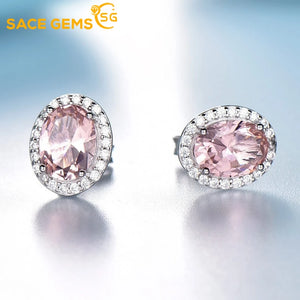 Sky Gem 925 Sterling Silver Earrings Women Round Gem Diamond Ladies Eardrop