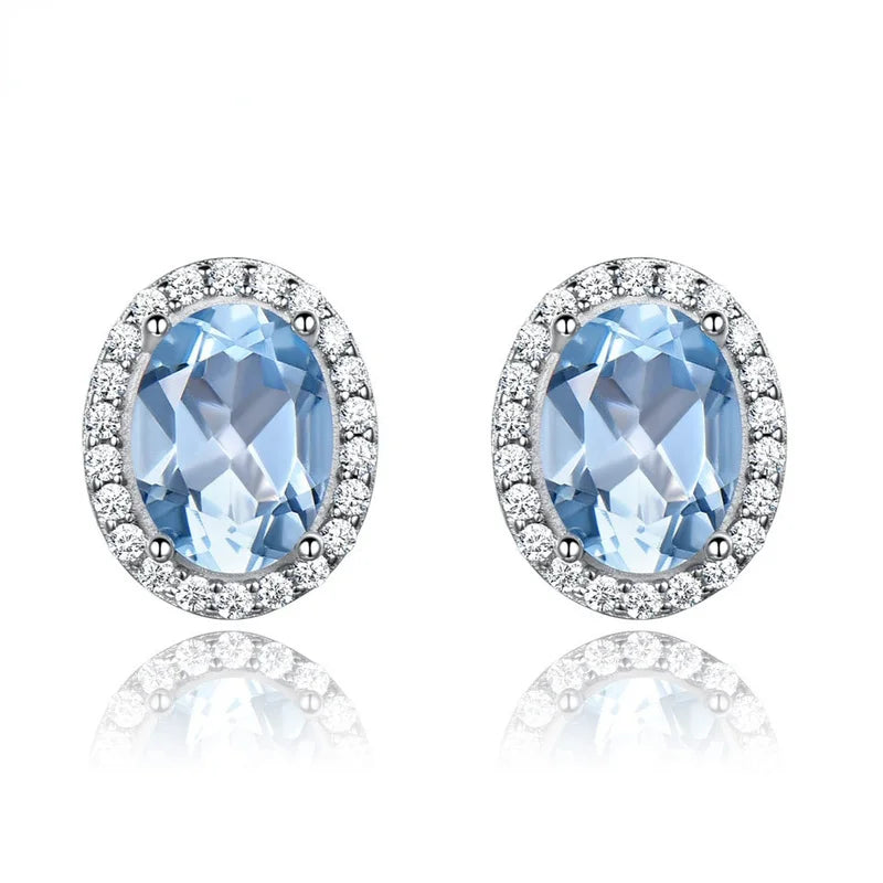 Sky Gem 925 Sterling Silver Earrings Women Round Gem Diamond Ladies Eardrop