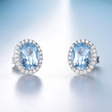 Sky Gem 925 Sterling Silver Earrings Women Round Gem Diamond Ladies Eardrop