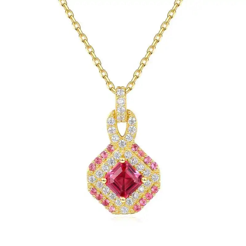 Ruby Pendant Necklace 925 Silver Clavicle Chain Wedding Fine Jewelry