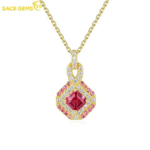 Ruby Pendant Necklace 925 Silver Clavicle Chain Wedding Fine Jewelry