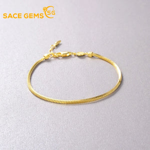 Sterling Silver Bracelet S925 Plated 18K Stacked Square Scale Snake Bone Chain