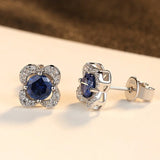 925 Sterling Silver 5*5MM Sri Lanka Sapphire Earrings