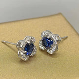 925 Sterling Silver 5*5MM Sri Lanka Sapphire Earrings